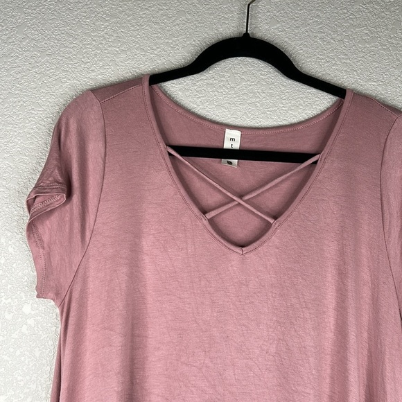 MTS Mauve Pink Criss Cross V-Neck Soft Flowy Summer Casual Dress Size Large - Picture 2 of 6